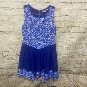 YA Los Angeles Blue White Floral Embroidered Fit & Flare Dress